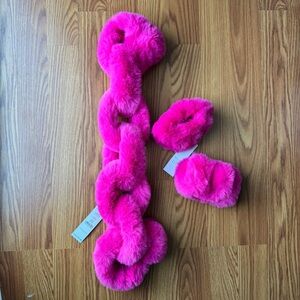 NEW WHBM Hot Pink Faux Fur Scarf and Cuff Set